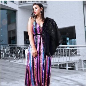 Zara Multi-Colored Striped Sequin Dress